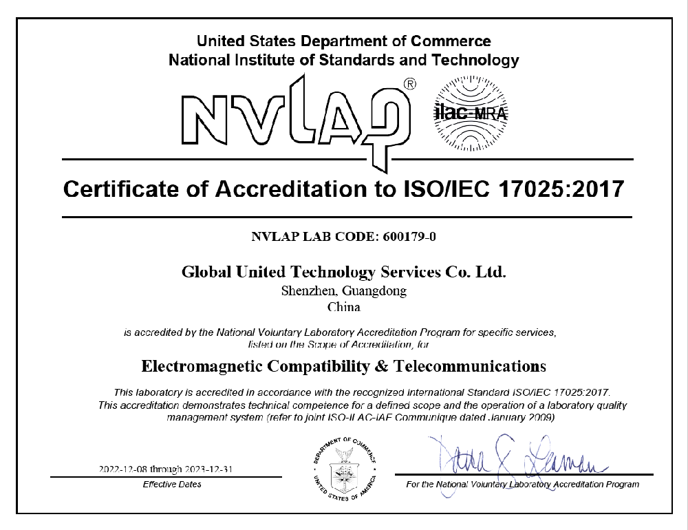 ISO/IEC 17025:2005 accreditation Certificate